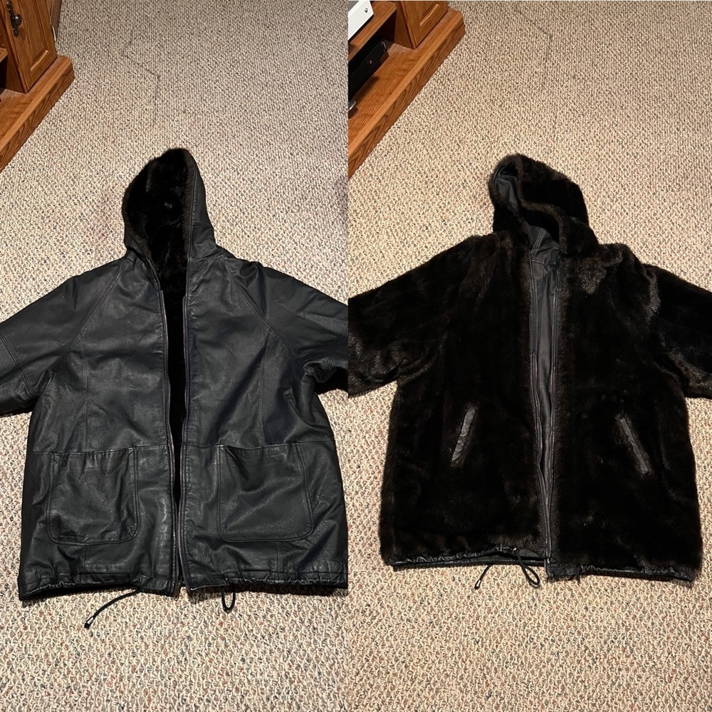 Genuine Leather Faux Fur Reversible Jacket